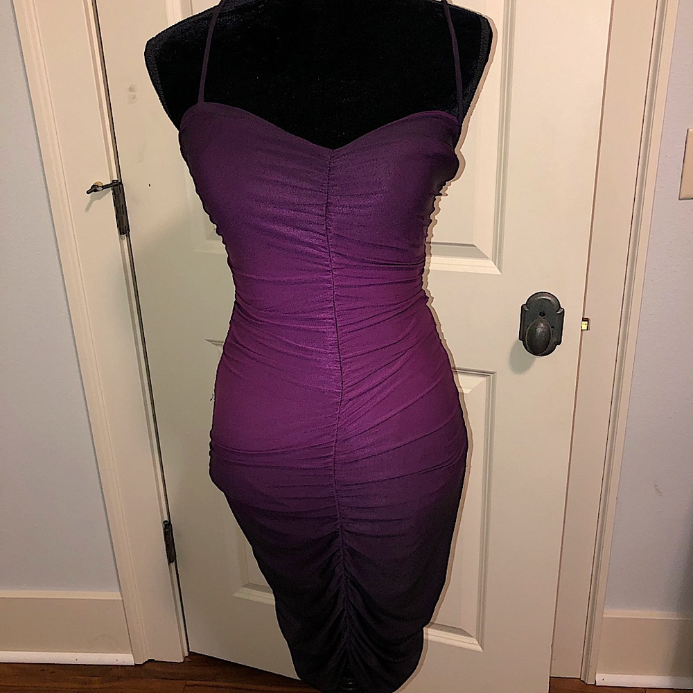 Tight purple dress with spaghetti straps